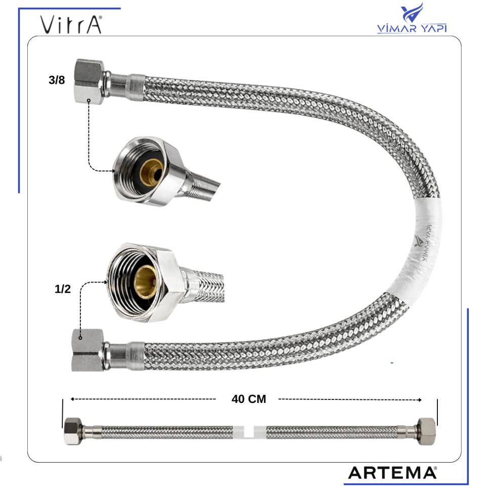 426187YP VitrA- 1/2''x3/8'' Çelik Örgülü Flex hortum 40cm