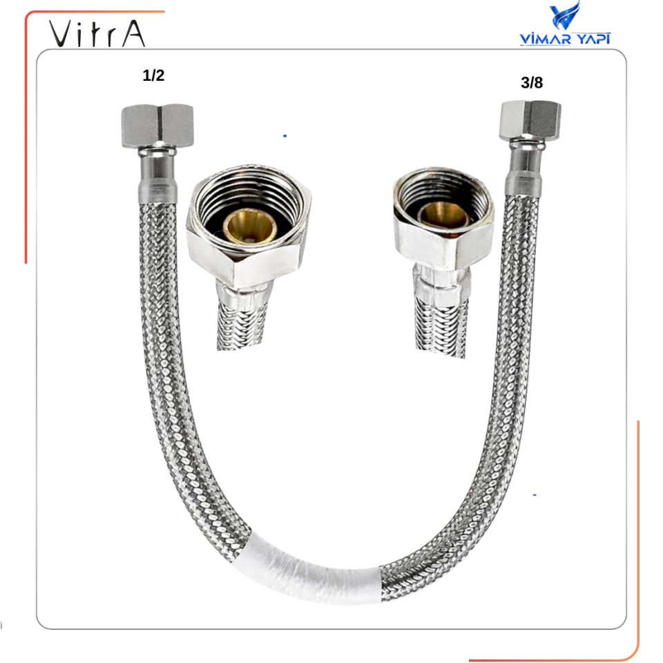 426187YP  1/2''x3/8'' Çelik Örgülü Flex hortum 40cm