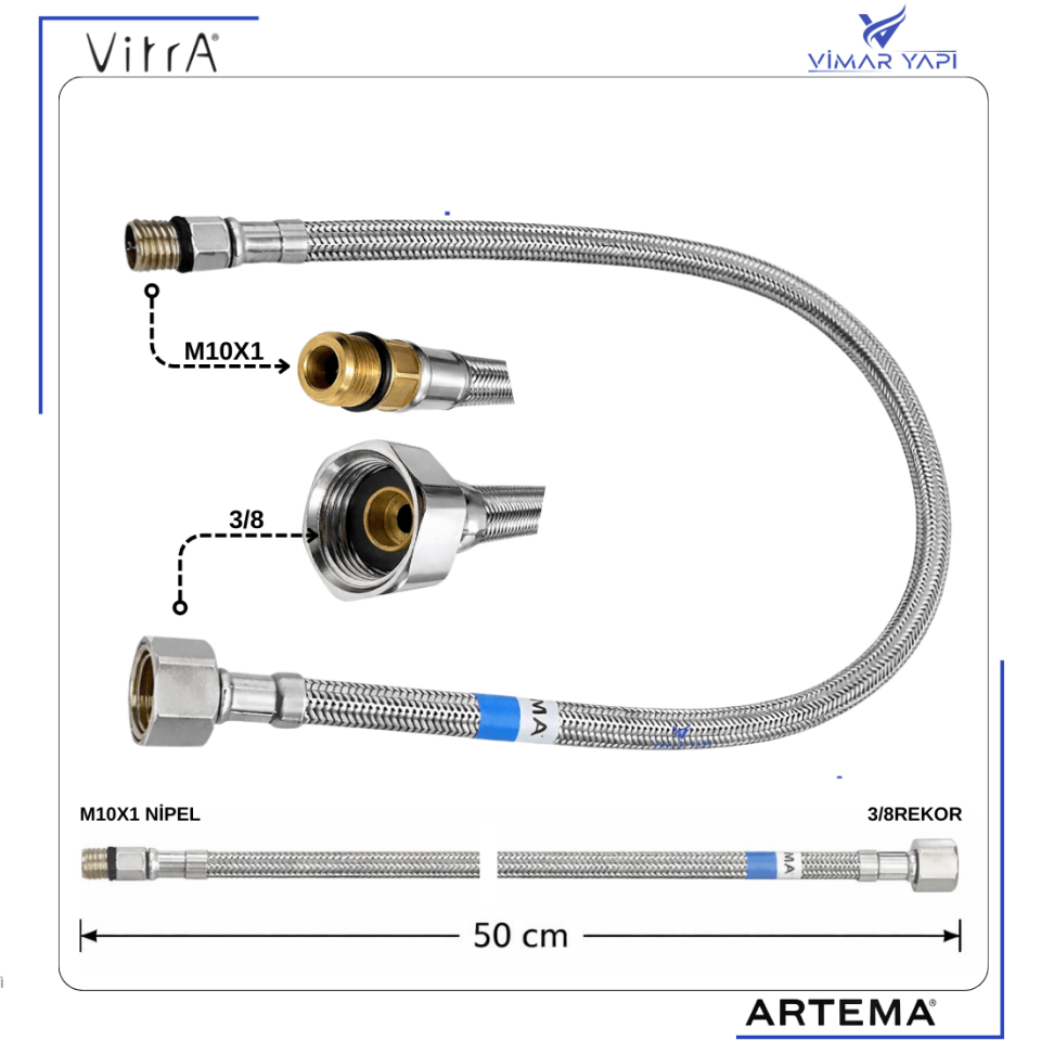 A3162796YP 	 Flex Hortum - M10x1x18xG3/8 50CM  DN6 Mavi