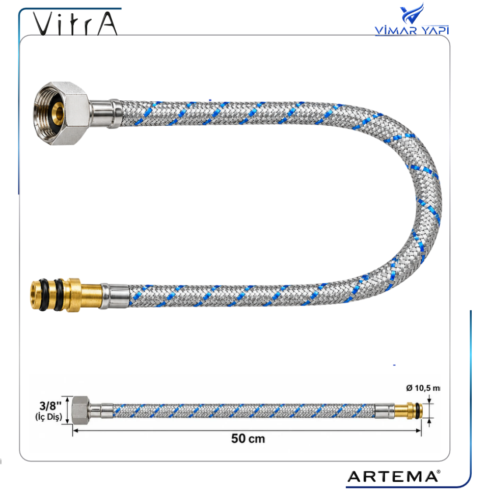 A3243596YP Fleks Mavi Q105xG3/8 L500 DN6 Ø8 Nipel