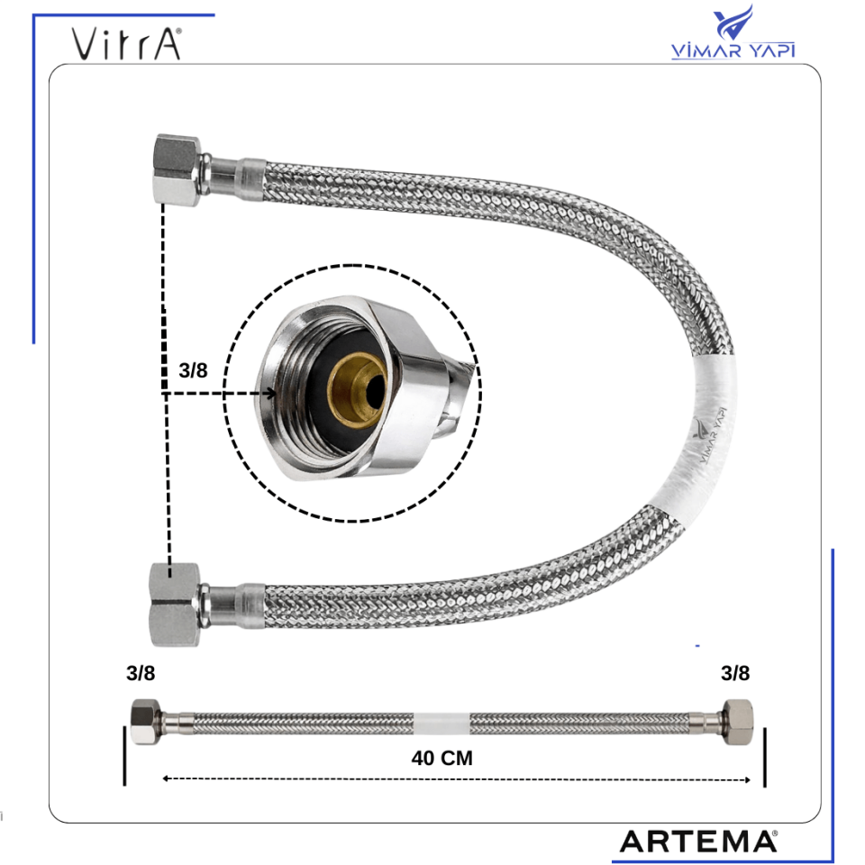 A3056202YP Flex Hortum 40 CM G3/8xG3/8 L400 DN8