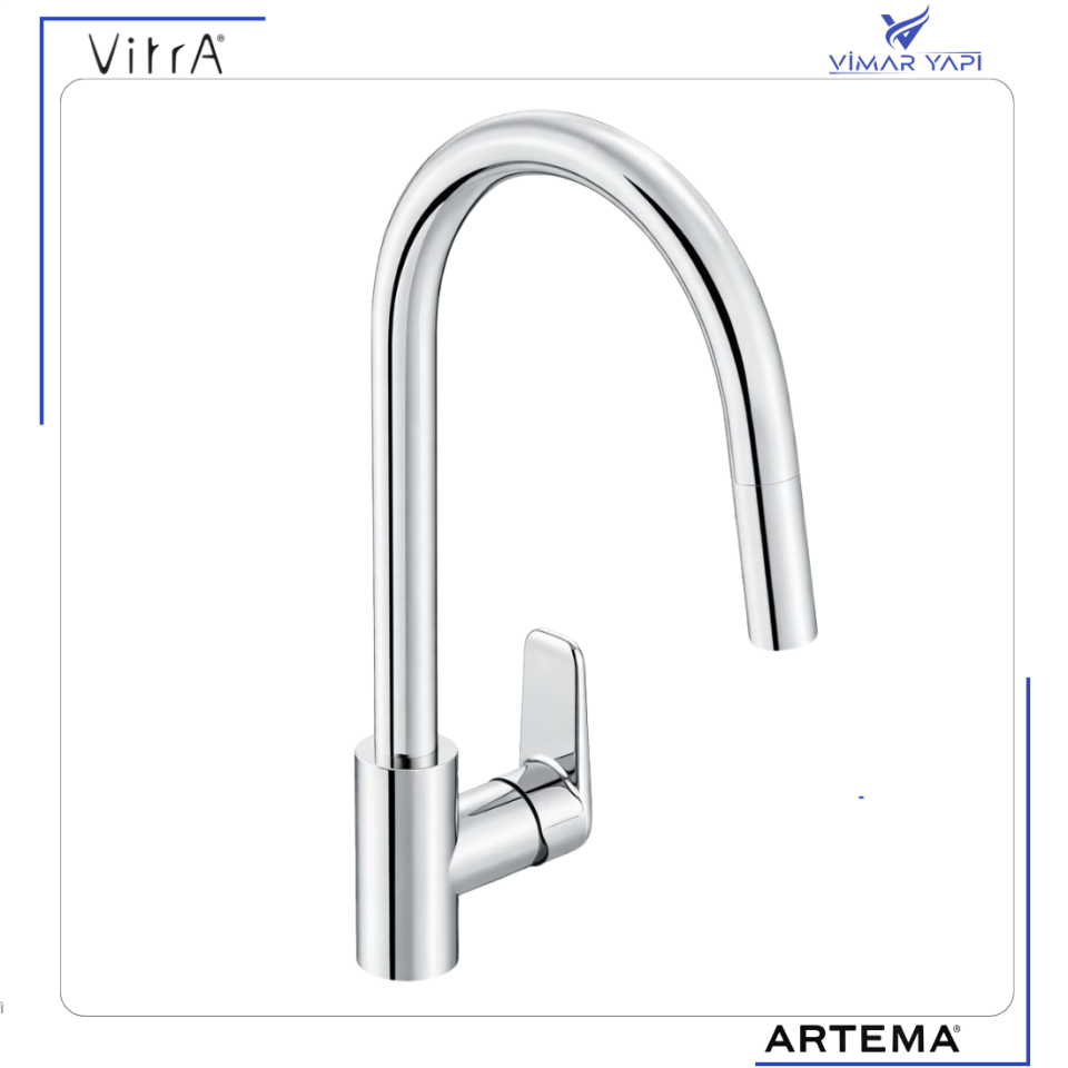 A43445 Flow Soft Sipralli Eviye Bataryası C Tipi Pull-Out Krom