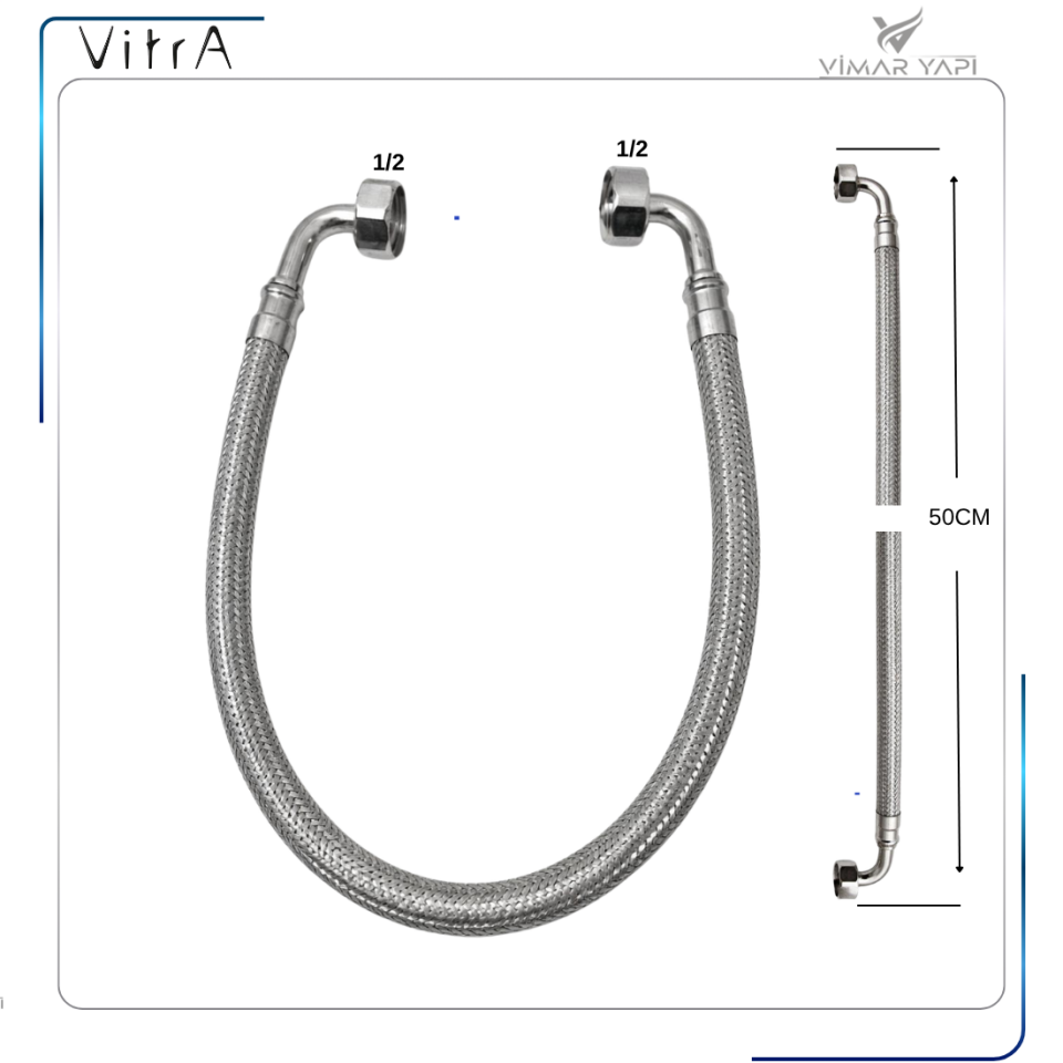 431141YP1TE 1/2X1/2 Çelik Örgülü Flex hortum 50 Cm